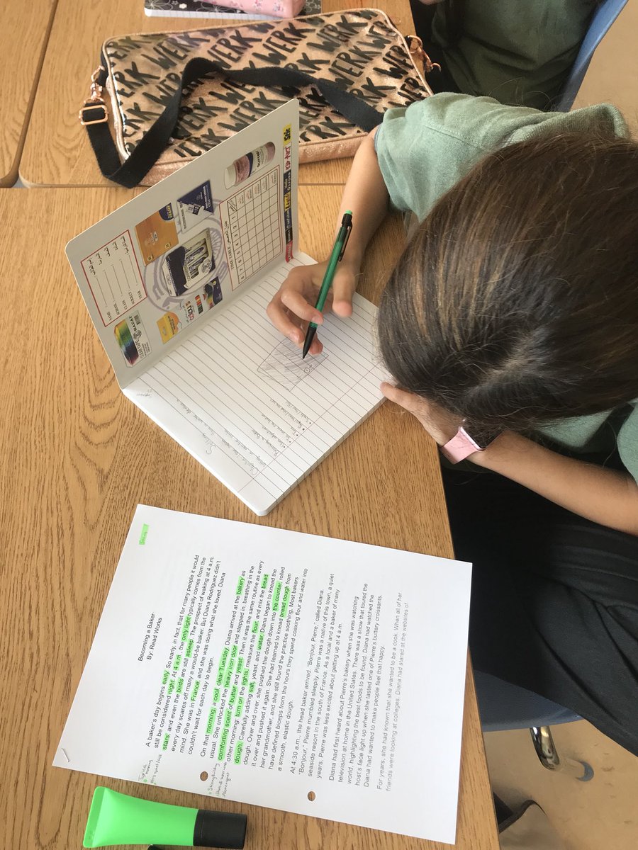 Greershan's tweet photo. Drawing settings of books based on details given in a story. From there, students create a list of attributes for their own stories and draw the scene. #RVISionaries #ISSEdu @ReadWorks https://t.co/UV9wyRwm1L