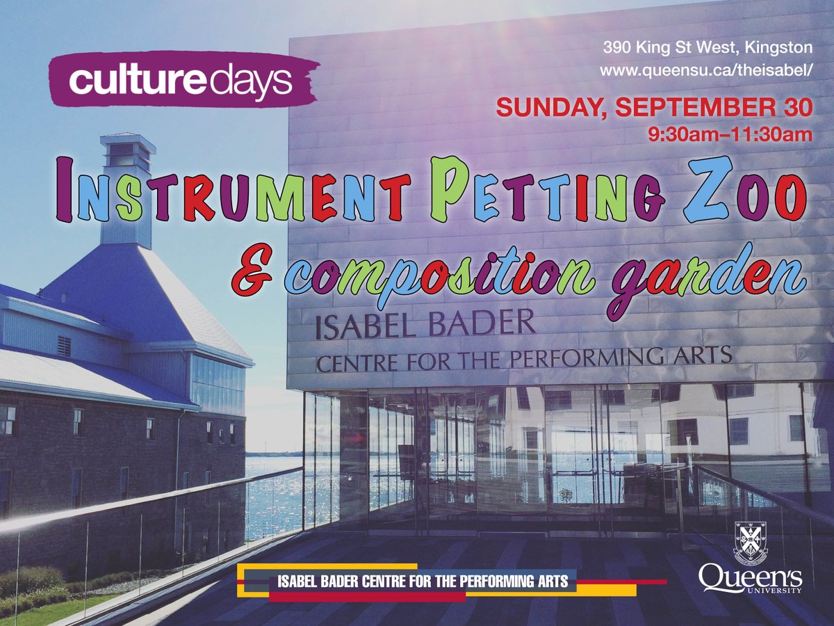 queensuisabel's tweet photo. @Immigrate_Ktown #MyIsabel is inviting families to discover the joys of music making at #CultureDays this Sunday morning in our Lobby! An Instrument Petting Zoo and a Composition Garden means big fun for kids of all ages! #ONCultureDays
https://t.co/I4yDQS1FyM https://t.co/cUkpA6AXkk