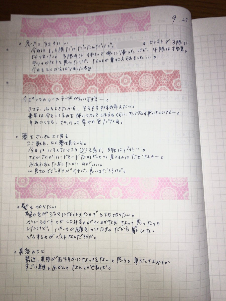 ゆか No Twitter 手帳ゆる友 日記 キャンパスノート 今日はピンクです