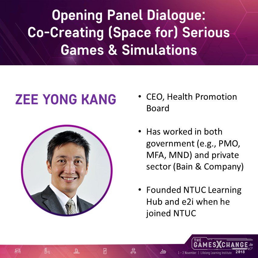 theGamesXchange's tweet photo. Joining @HelloAntidote and @unity3d at our Opening Panel Dialogue @theGamesXchange on Co-Creating (Space for) #SeriousGames &amp; #Simulations are Mr Zee Yoong Kang (CEO, @HPBsg) and Mr Peter Ho (Senior Fellow, Civil Service College)! Super psyched! https://t.co/CRAANnN1gC