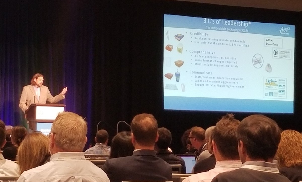 youngtristeezy's tweet image. Train your staff, label your products, and work with your local community to achieve sustainability in end of life mgmt at quick service restaurants says @AmysKitchen at #spcadvance