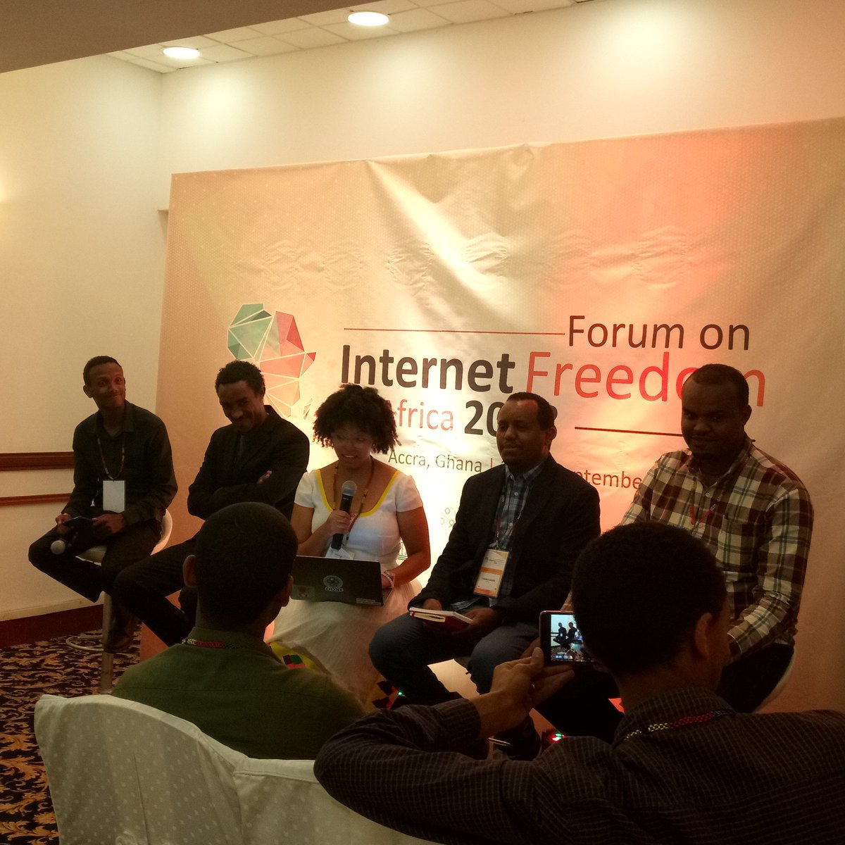 cipesaug's tweet photo. Part of the #Zone9Bloggers speaking about their experience in jail #Ethiopia #FIFAfrica18 #InternetFreedomAfrica https://t.co/duRxI8AscN