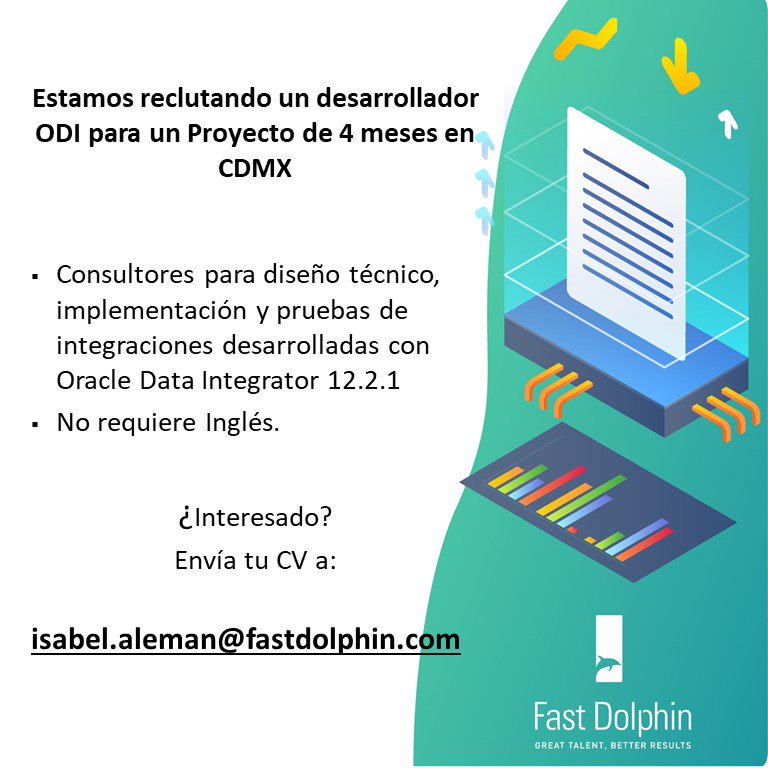 fastdolphin's tweet image. Desarrollador #ODI #OracleDataIntegrator para un proyecto de 4 meses #CDMX. Mandar cvs a ia@fastdolphin.com  #Job #itJobs