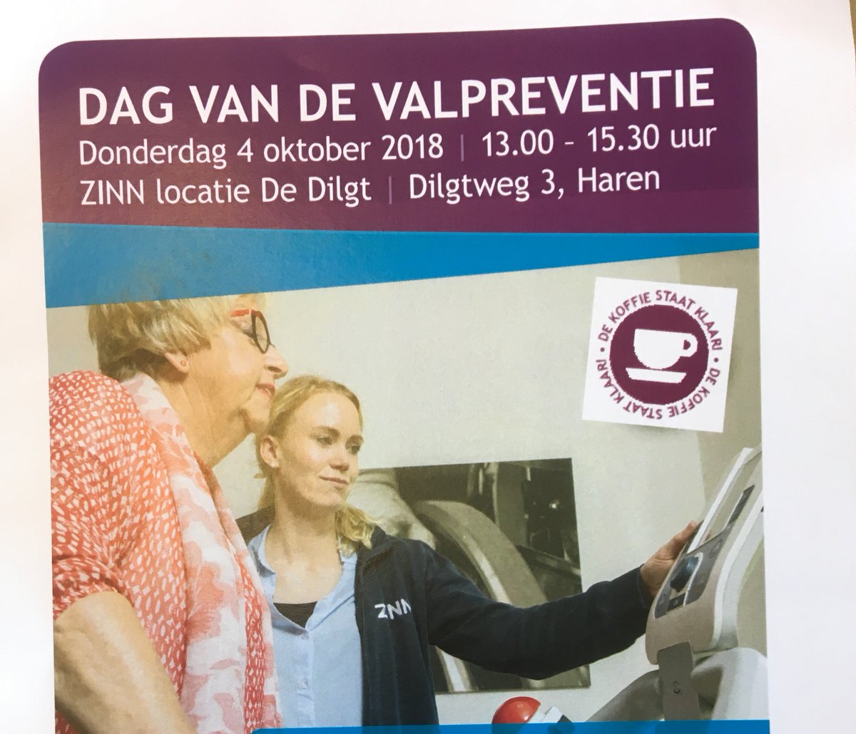 ZINN  organiseert op donderdag 4 oktober van 13:00-15:30 uur de dag van de valpreventie. In De Dilgt, Dilgtweg 3 Haren. Kosteloos en zonder afspraak bij de fysio- en de ergotherapeut en de opticien. Ook kunt u uw rollator laten checken. 
harenhelpt.nl/is/nieuws/4297…