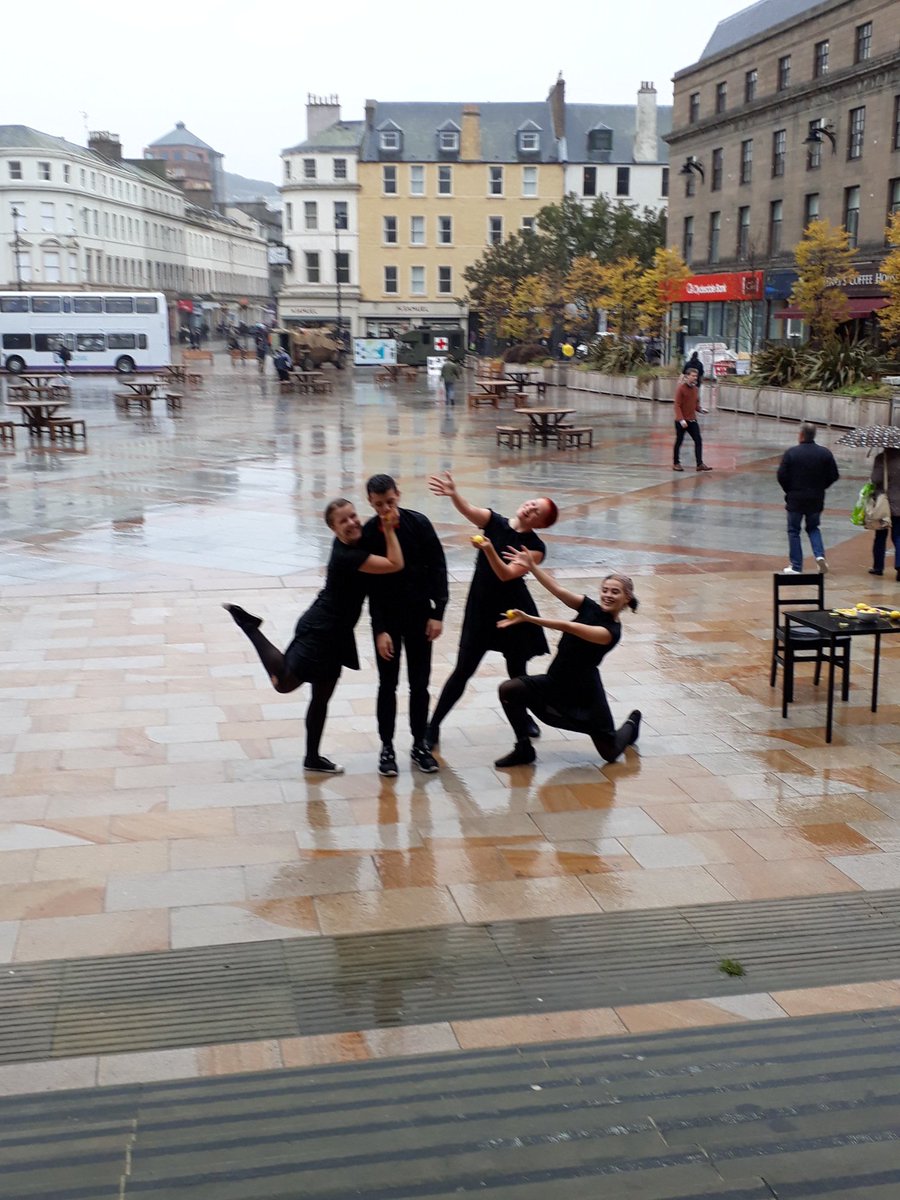 LisaBibby76's tweet photo. Some of our wonderful HND Dance student's performing in the pouring rain at Dundee's job's fair today.
#thespacesscd
#dapadanda
#dag2g
#morethanjustacollege https://t.co/P3zenwf91X