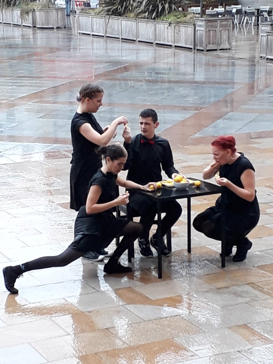 LisaBibby76's tweet photo. Some of our wonderful HND Dance student's performing in the pouring rain at Dundee's job's fair today.
#thespacesscd
#dapadanda
#dag2g
#morethanjustacollege https://t.co/P3zenwf91X