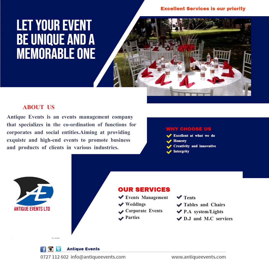 wairimumuchai's tweet photo. Are you having an event anytime soon,Corporate Event,Product Launch,Wedding,Parties,Anniversary's and Birthday's.
Feel free to contact @antiqueevents for the best rates ,They offer the best decoration,Stage,Sound,tents,etc
#SpeedUpMedia
#Wetalkthewa https://t.co/oCCGvRonnB