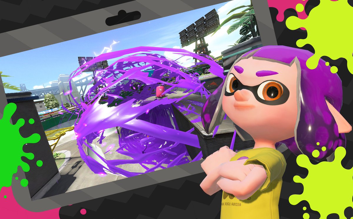 NintendoVS's tweet image. A new Special Weapon called the Booyah Bomb is coming to #Splatoon2. Once activated, charge it up faster by signaling “Booyah!” Teammates can also get a small bonus to their special meter with "Booyah!" rally cries of their own! Unleash it once it's charged for a big inksplosion!
