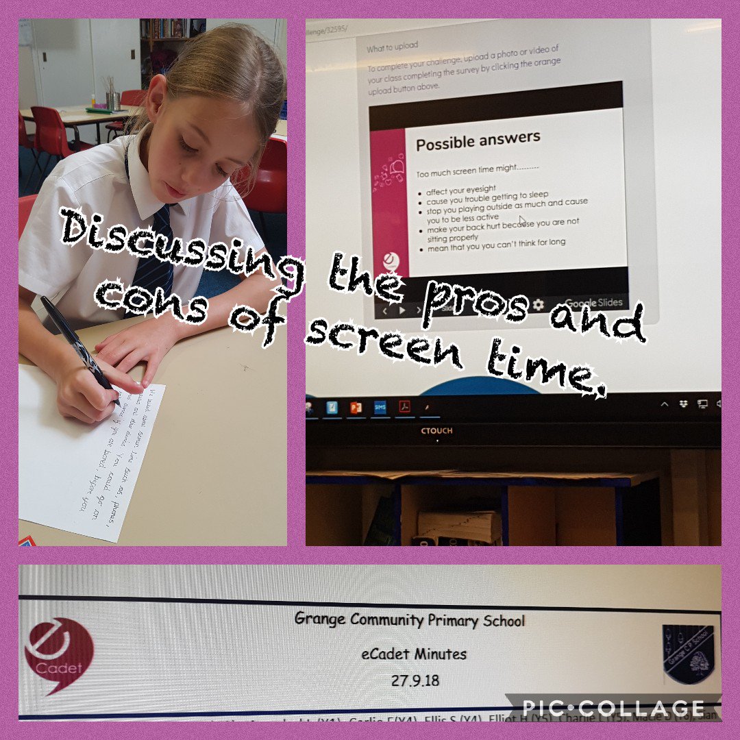 Grange_eCadets's tweet photo. In the @eCadets meeting today, we discussed screen time. We talked about the positives and negatives of screen time, and what message we want to deliver to our classes. We are looking forward to delivering our first lesson soon. @GrangePriHead @GrangeMissA @eCadets https://t.co/heEFZscYr4