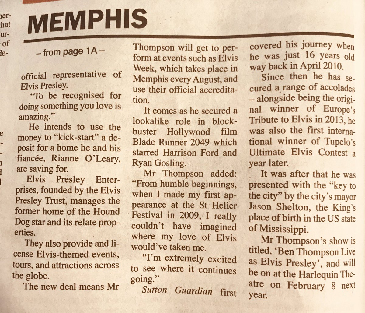 Great article about the 2018 Ultimate Elvis Tribute Artist winner, @BenThompsonETA in the Lee County Courier!! Tupelo was well represented this year in Memphis and couldn’t be happier for all of our guys!! #TupeloElvisFestival #MyTupelo #DowntownTupelo