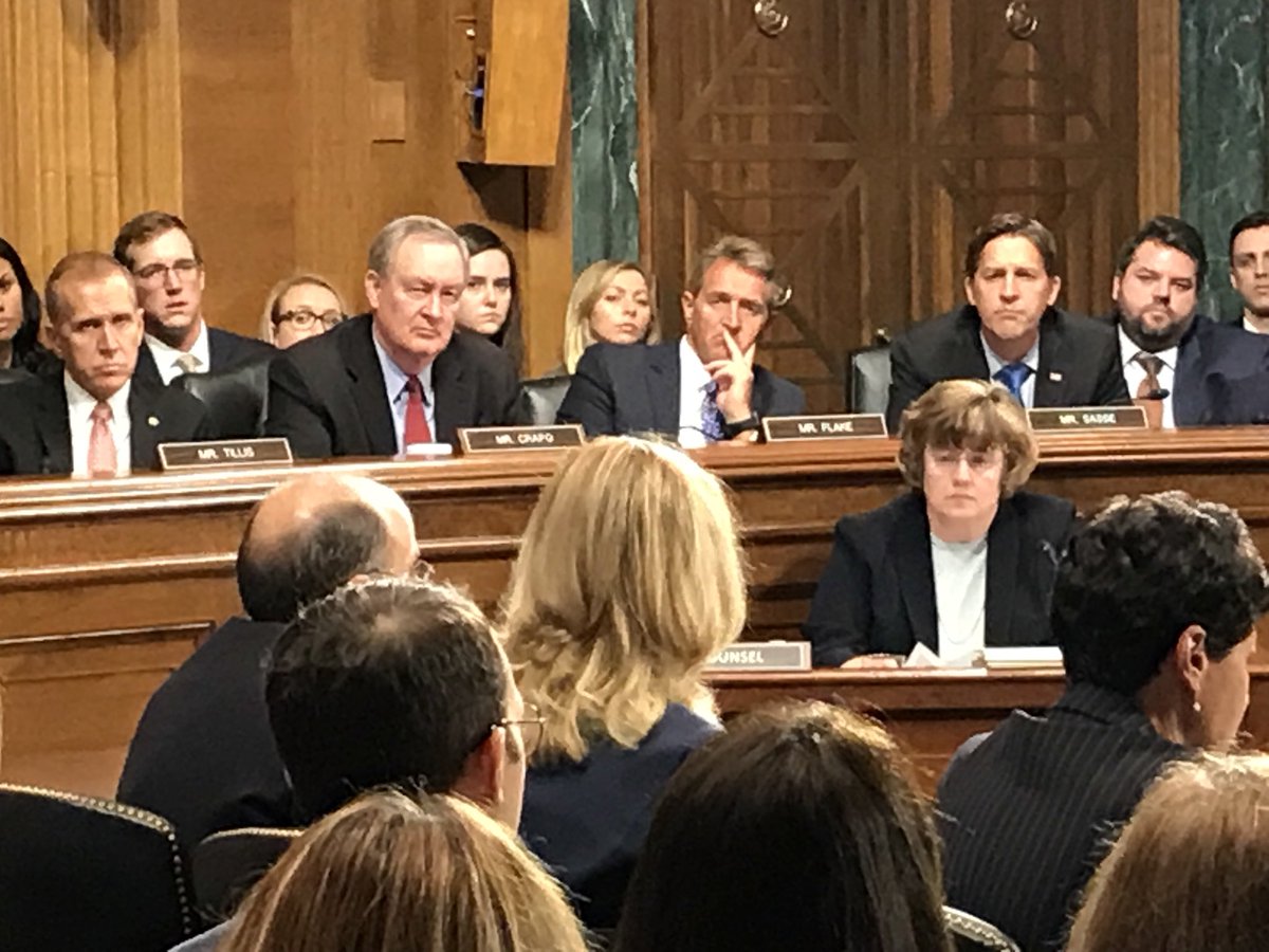 mj_lee's tweet photo. The moment Blasey Ford said the words “I believed he was going to rape me,” Sen. Jeff Flake looks on https://t.co/w7KNMrSuPj
