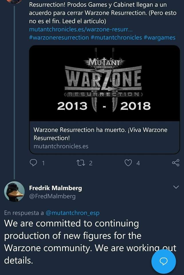 BigJimGiF's tweet photo. So apparently Cabinet the company that owns Warzone is saying that the miniatures will be kept in production, miniatures that they have not purchased from Prodos yet. This is very weird.

Fredrik is the CEO of Cabinet #warmongers #MutantChroniclesWarzone https://t.co/5HkAofoUaI