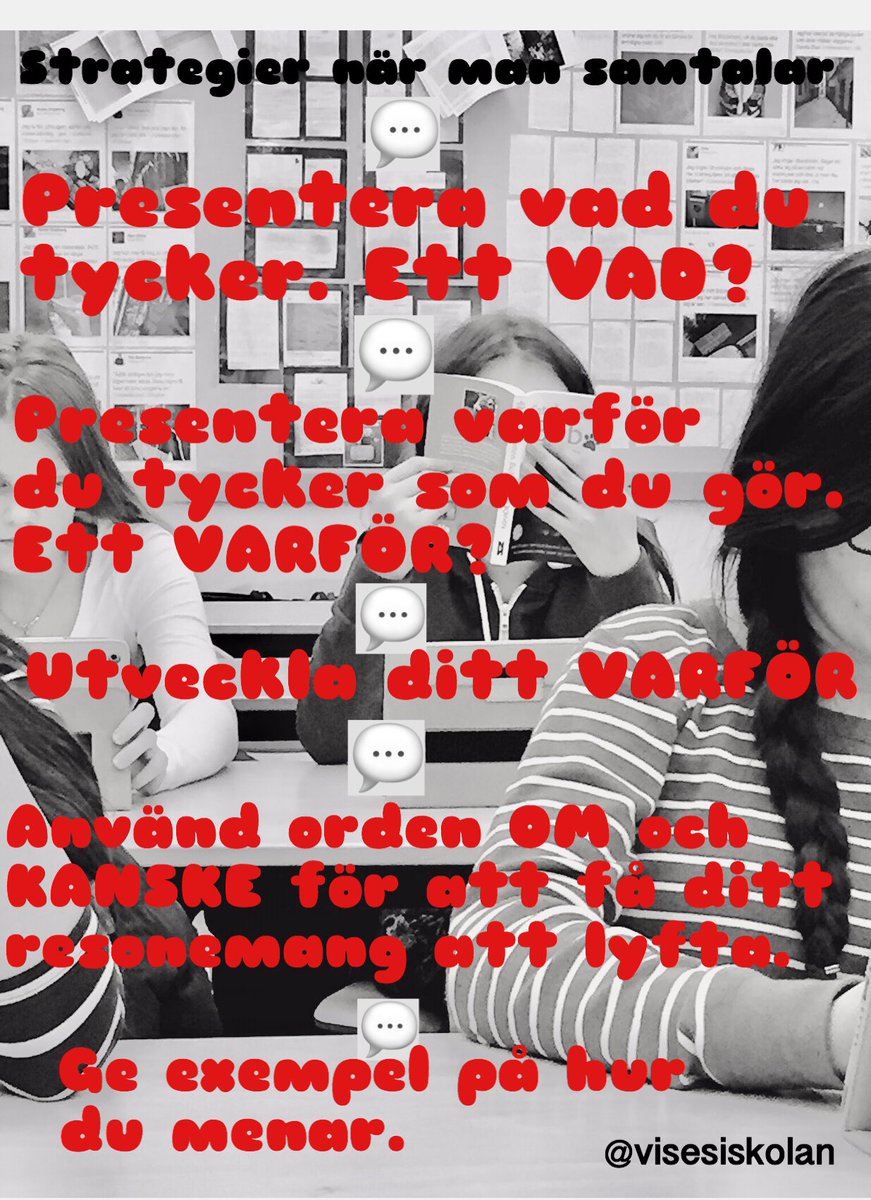 visesiskolan's tweet photo. Struktur när vi läser och stragier när vi samtalar och resonerar muntligt. #nohandsup #tänkhögt #B216 #samtala #TheHateUGive https://t.co/zZOwnNkU5a