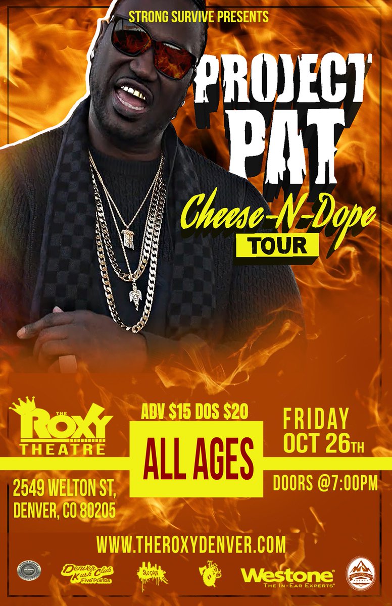Lz1Hundo's tweet photo. !!!PLEASE SHARE!!! TAKE A MINUTE OUT OF YOUR DAY TO HELP A LOCAL OUT!

2549 Welton St, Denver, CO 80205

The Roxy Theater presents Project Pat and l'z 1 Hundo

TIME: 7:00PM DAY: FRIDAY AGES: ALL AGES / BAR WITH ID PRICE: $15

I HAVE 8 LEFT HIT ME UP https://t.co/IHVuIdaQ89