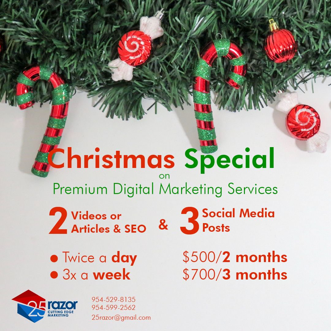 What's this? A gift from 25razor!

25razor is giving you discounted digital marketing services to uplift your Christmas ⛄️spirit ❄️ this upcoming season.

#Christmas #HolidaySpecial #BusinessOwner #Miami