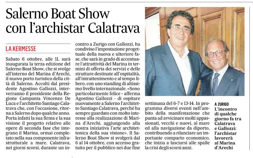 marinadarechi's tweet photo. Il 6 ottobre parteciperà alla inaugurazione del Salerno Boat Show anche l’Architetto #Calatrava. Vi aspettiamo tutti a questa grande festa del mare! https://t.co/I6D072PRTU