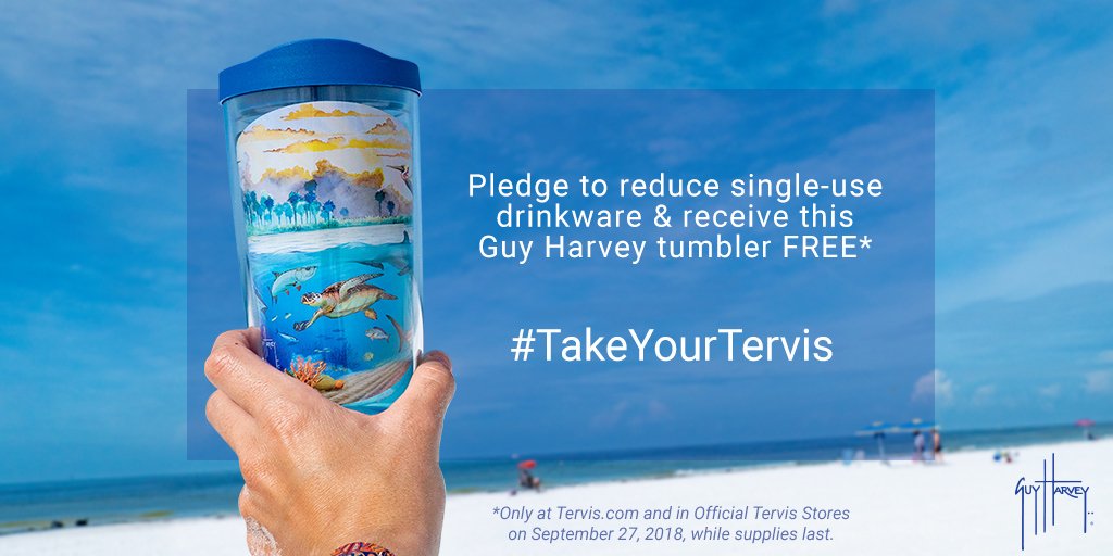 TervisTumbler's tweet photo. Here's to sustainability!  The first 10,000 people to take the Tervis pledge today (9/27) online or in an official Tervis store will get a free tumbler.  Act fast!  
...
#guyharvey #takeyourtervis #sustainabilityinstyle https://t.co/frYnDvoyNb
