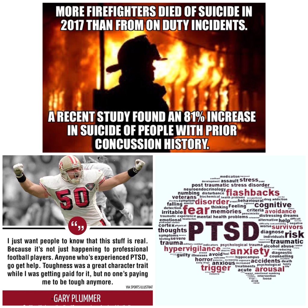 NeilMcMillan162's tweet photo. Concussions are linked to depression, mood disorders, sleep disorders, PTSD and suicides.  FFs who get hit in the head with debris at a fire call should follow the same concussion protocols that are advocated for in minor sport (check out Rowan's law) #getchecked https://t.co/9lpqIjMla0