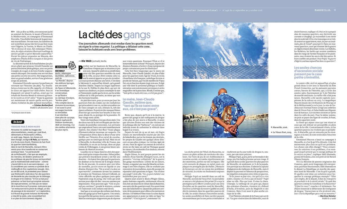 AgenceLeJournal's tweet photo. PUBLICATION | Pierre Belhassen's work "Marseille Allogene" featured on the last @courrierinter issue. We are very happy and proud to be on the cover of the magazine. 
You can also discover the 8 pages about how Marseille is seen by the international press. #marseille https://t.co/tZMh4o3bVv