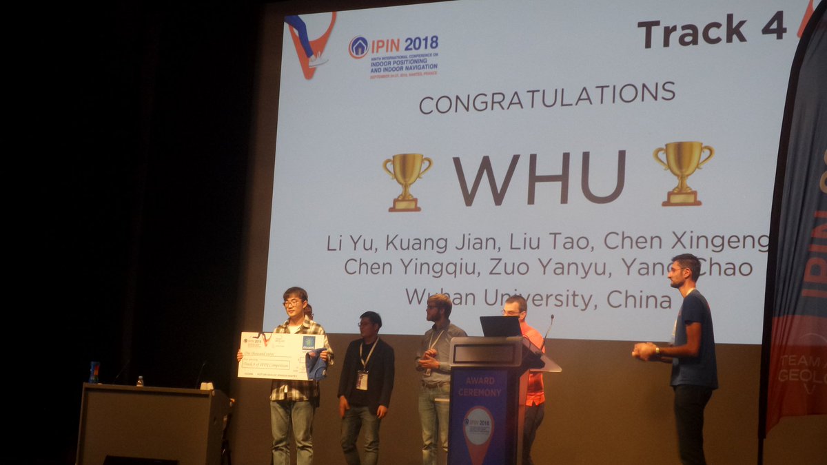 RPP_STAC's tweet photo. Winners of the geo-tracking competition #IPIN2018 Many thanks to @AtlantisNantes for his support. @Ifsttar @ID4CAR @LaCiteCongres https://t.co/9CrvvnuJcY