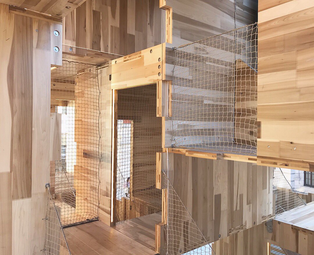 ThriftLandscape's tweet photo. Loved the MultiPly structure at the @V_and_A. Found the use of American Tulipwood inspiring,not just because of the shapes &amp; patterns created when made into sheets of Cross Laminated Timber, but also because it’s Carbon Neutral! #environmentalistdream #MultiPlyLDF #sustainability https://t.co/teDXXZnsVm