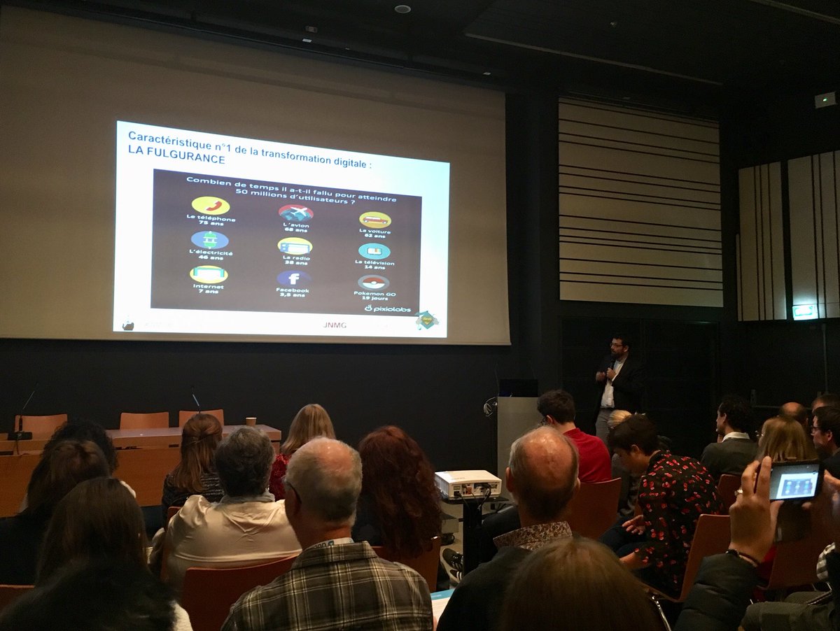 BastieFrederic's tweet photo. La fulgurance de la transformation digitale par @LionelREICHARDT 
Qui va faire mieux : 19 jours pour atteindre 50millions d’utilisateurs ?
#JNMG2018 #mylan https://t.co/leXgxykEY2