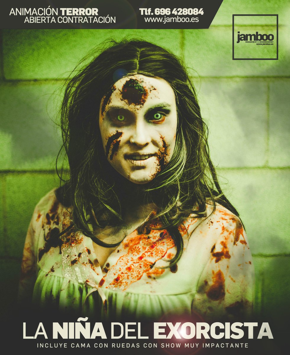 ¿Te imaginas tener la NIÑA DEL EXORCISTA en tu SALA o DISCOTECA? En el equipo de HALLOWEEN y ANIMACIÓN de JAMBOO AGENCY lo tenemos claro. 🧛‍♀️🧟‍♀️🧟‍♂️🧙‍♂️👻 Contrata la mejor animación ☎ Tlf. 696428084 o visita nuestra web jamboo.es
