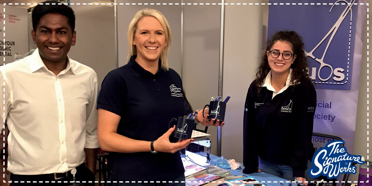 SignatureWorks's tweet photo. We're back at the @QUBSU Freshers Fair today, why not pop by for a friendly chat! We bumped into the nice folk from @qubscrubs who were showing off their personalised Mugs, Sweatshirts &amp; Lanyards, all supplied by The @SignatureWorks #qubfreshers #QUB #Belfast https://t.co/YU2HTxxATF