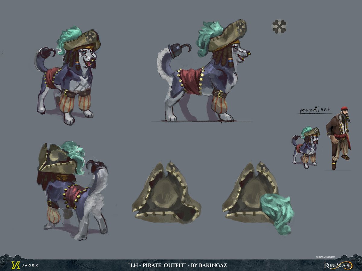 jagexBakingaZ's tweet photo. I'm happy to show some concepts I did for the lorehound with the respective outfits. It goes without saying that I had a lot of fun creating this good boy. Thanks to @Jagexdamo @JagexPaulB @JagexWing @JagexAlec for bringing him to life #lorehound #runescape #doggo @RuneScape https://t.co/24955ce2YX