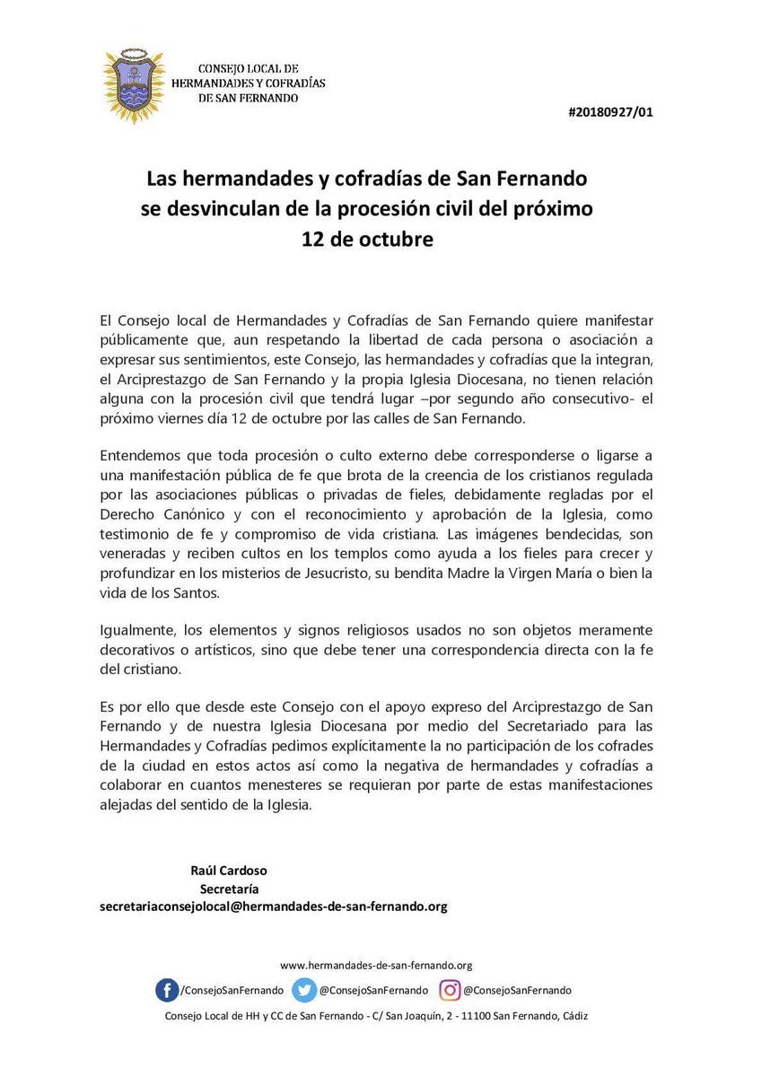 consejosanfdo's tweet photo. Comunicado procesión civil 12 de octubre en San Fernando https://t.co/Nw75QUBI2Y