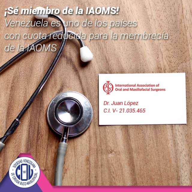 Sabías que Venezuela se encuentra , de manera temporal, en el listado de países con cuota reducida para realizar la membrecía en la IAOMS, la principal asociación mundial de cirujanos orales y maxilofaciales.
Ingresa en  la página web de la IAOMS  iaoms.site-ym.com