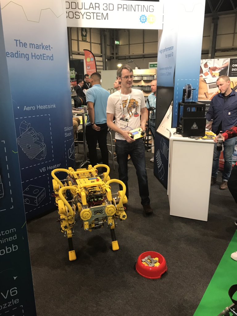 Amazing project today at TCT!!! #opendog <a href="/E3DOnline/">E3D</a> <a href="/XRobotsUK/">James Bruton</a>