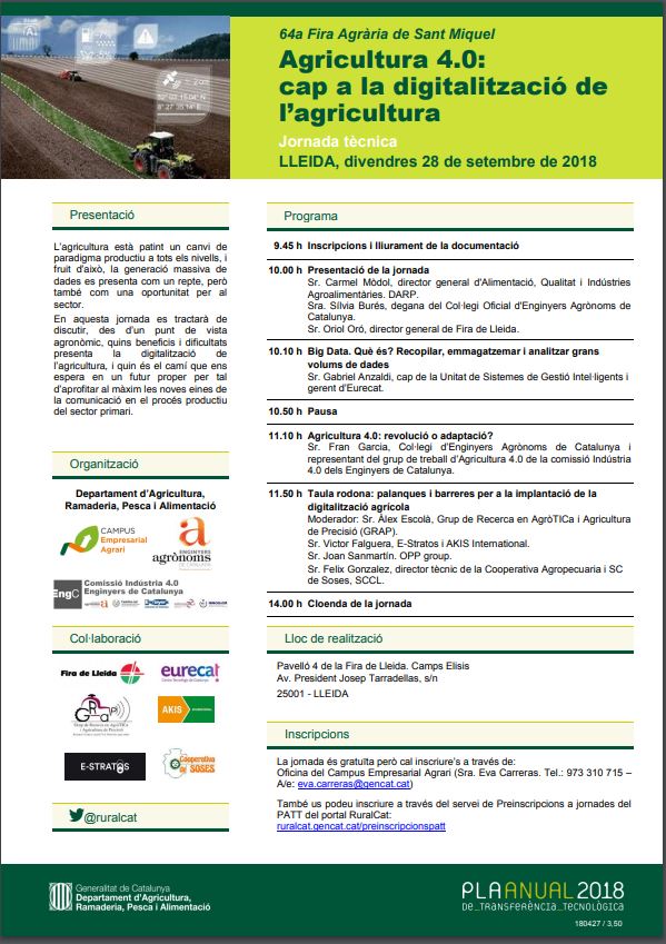 Eng_Agronoms's tweet photo. Recordeu❗️Demà 28-SET a les 10h❗️a @FiradeLleida1 parlarem de #Agricultura4.0 i #Ramaderia4.0
@Eng_Agronoms @agriculturacat @CampusEAgrari @FiradeLleida1 @Eurecat_news @grapudl @AKISint @estratoseu #OPPgroup #CooperativaSoses
https://t.co/8iEnudHBVe https://t.co/O589q3PKP6