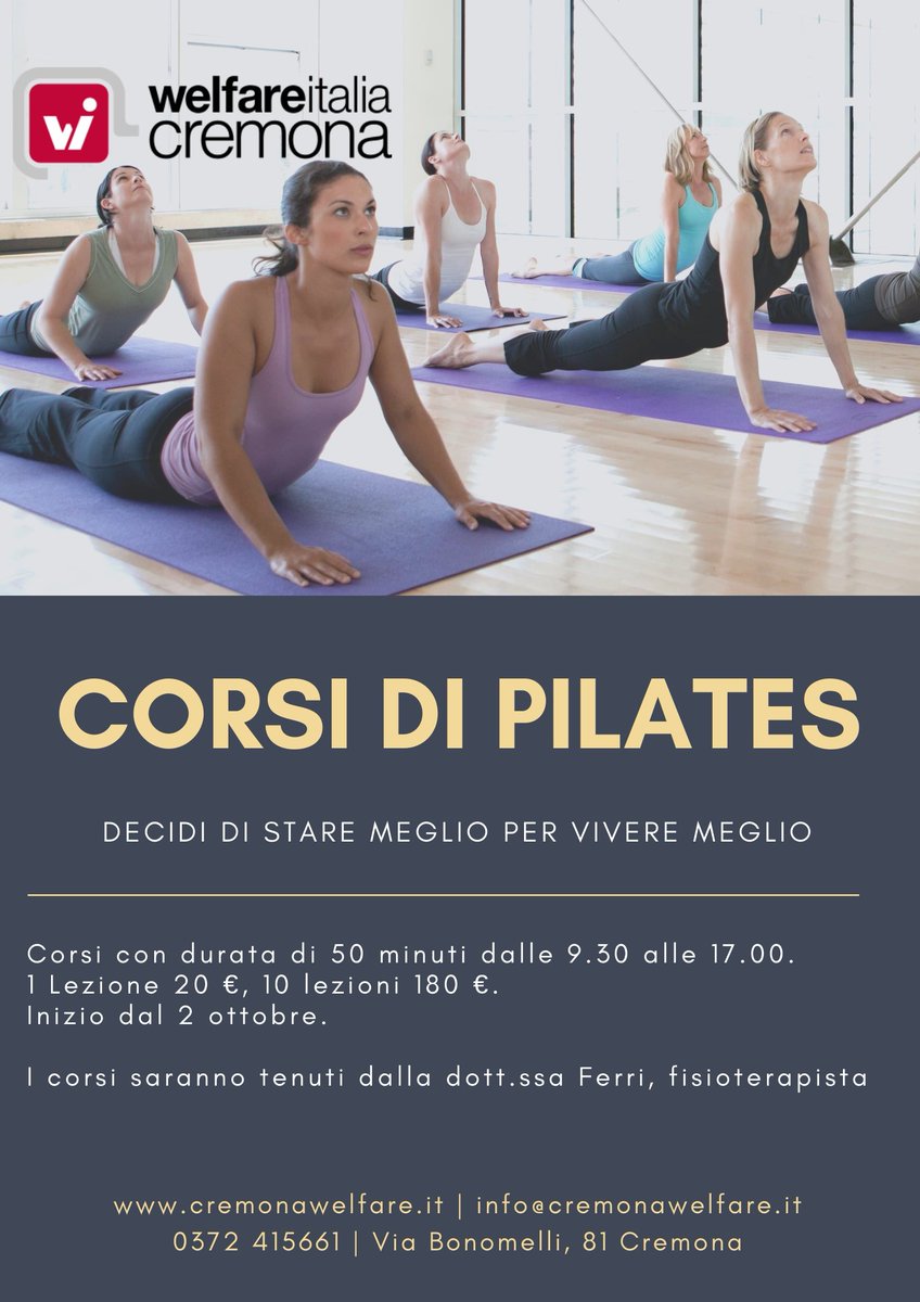 Si sta meglio quando ci prende cura di sé: a #CremonaWelfare parte il corso di #pilates! #Cremona #wellness #salute #starebene cremonawelfare.it/pilates-una-vi…