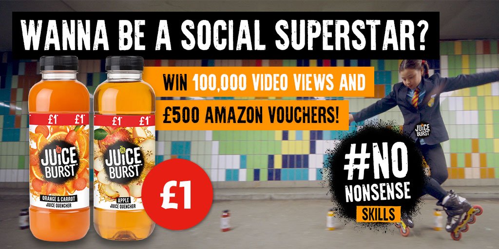 NisaLocally's tweet photo. Think you've got what it takes to be the next social superstar? Send your #NoNonsenseSkills to @JuiceBurst for the chance to win some amazing prizes! For more information, visit https://t.co/DyXsP4j3Zv https://t.co/zvovwV1lbx