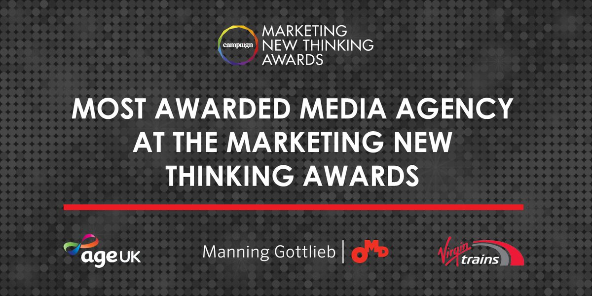 MGOMD's tweet photo. What an evening! We are the proud winners of 2 @MarketingNTA for our work with @age_uk and @VirginTrains! Congratulations to everyone involved incl. our valued partners @CPLProductions @Channel4 @DRUM_AGENCY @Anomaly @global @TalonOOH and @AdmediaLtd #smashingit #NewThinking18 https://t.co/Dj3l8jpEOr