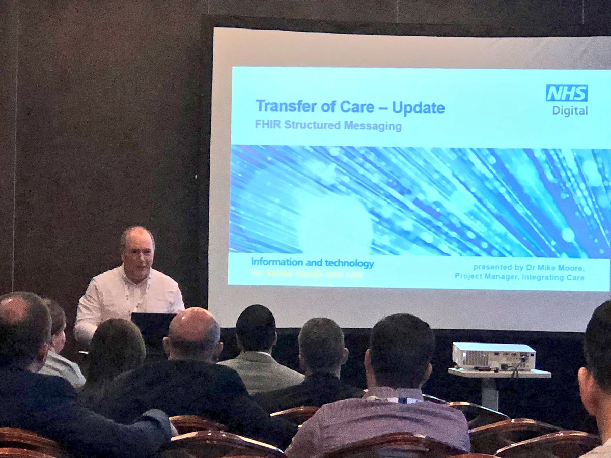 kellym1021's tweet photo. Thankful to have Mike Moore from @NHSDigital talk about Transfer of Care #toc #transferofcare at #MUNConf18 alongside @MEDITECH and @MEDITECH_UK #interoperability #exchangingdata #FHIR https://t.co/ErZ5oUW2fc