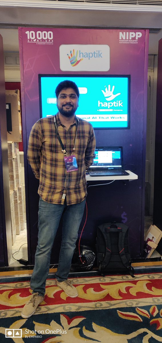 haptik's tweet photo. Well, that’s a wrap! We had fun answering questions like the technology we use, multilingual support capabilities, and what makes us different from other Chatbot companies at our kiosk today at #IndiaFintechDay2018
#IFD2018 @nasscom @NASSCOMStartUps #FinTech https://t.co/PYXMgNUGbi