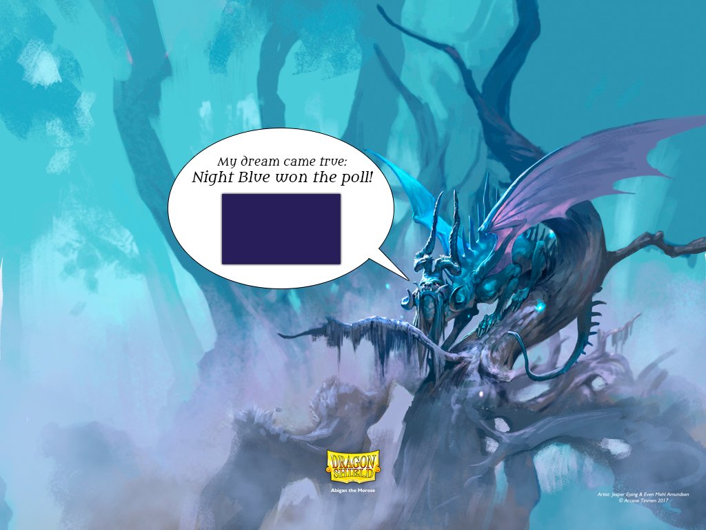 DragonShield_'s tweet photo. The winner of the color poll was Night Blue!

Thank you to the thousands of you who helped us choose a new Dragon Shield color!

Expect to get your Night Blue products in the early summer 2019. https://t.co/3dmjGdtoJp