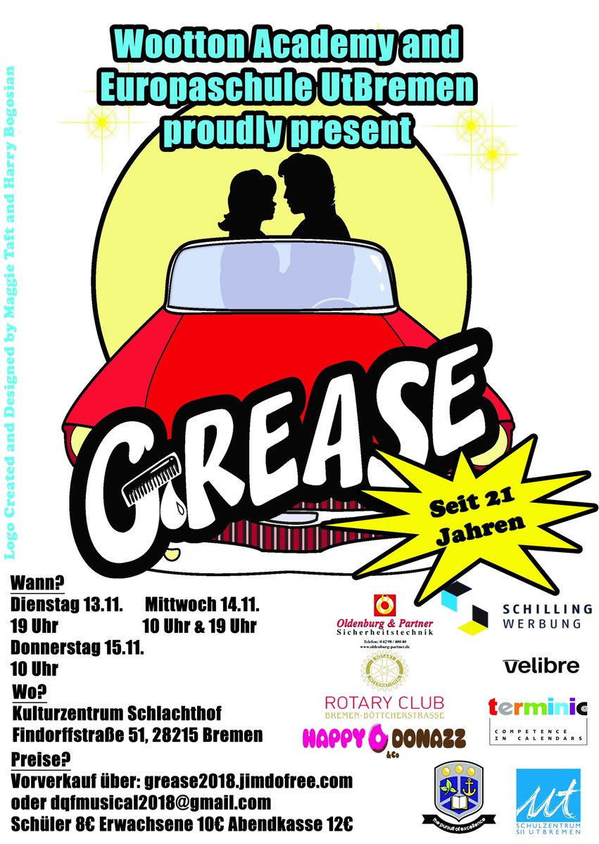 Die Europaschule SZ SII Utbremen und die Wootton Upper School &amp; Arts College
veranstalten dieses Jahr das Musical „Grease“. Die Kooperation beider Schulen besteht
bereits seit 1997. Weitere Infos: szut.de