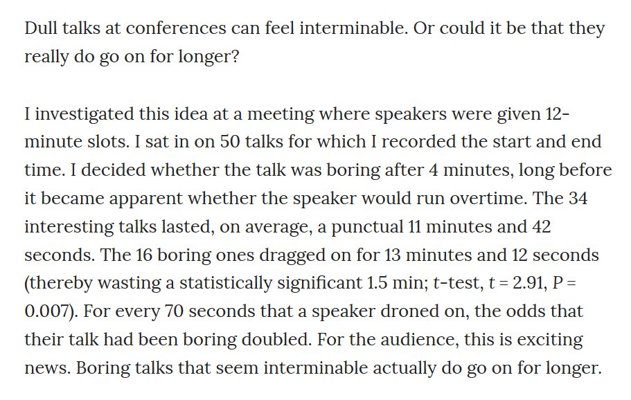 This is amazing. "Do boring speakers really talk for longer?" Nature (2018) 561:464. nature.com/articles/d4158…