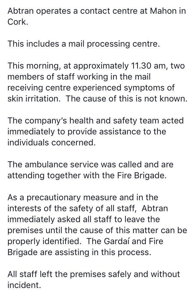 abtranglobal's tweet photo. Please see the below statement in regards to this mornings incident in our Mahon office #Abtran https://t.co/1iUY8qw458