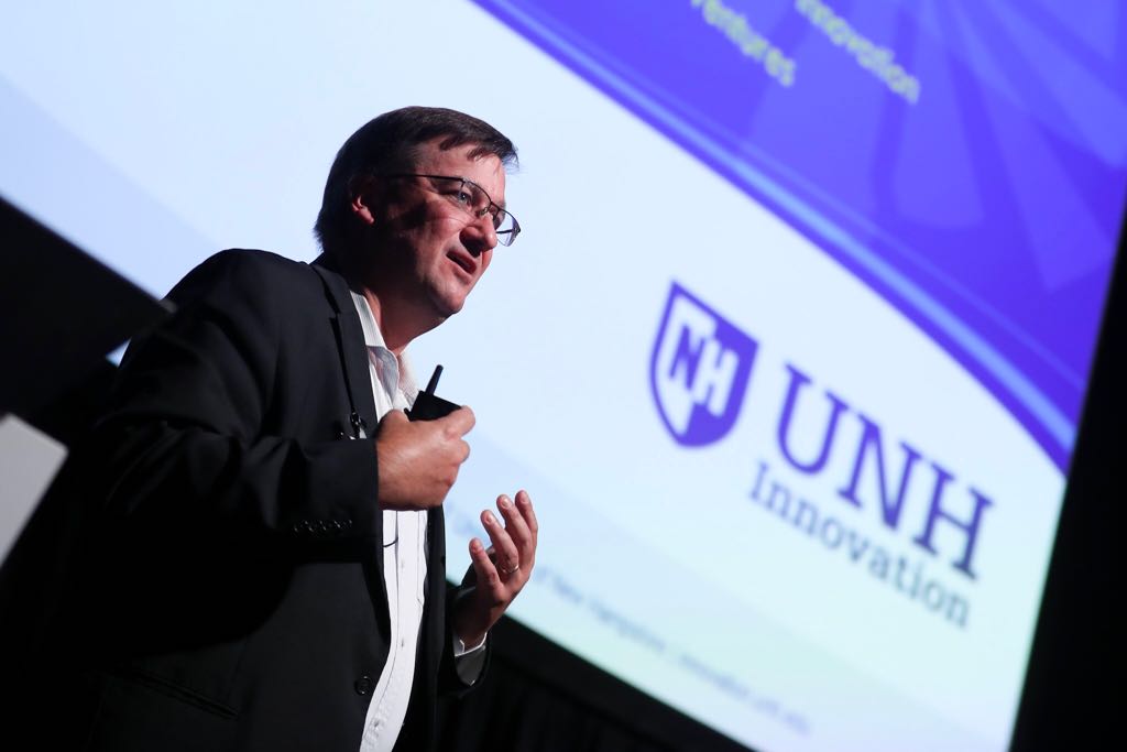 KTIconnect's tweet photo. Mark Sedam tells how moving the focus away from STEM to work with entire campus led to @UNHinnovation creating more licences in 2016 than Harvard and MIT combined. #KTIconference2018 https://t.co/cPFPrQSrb3