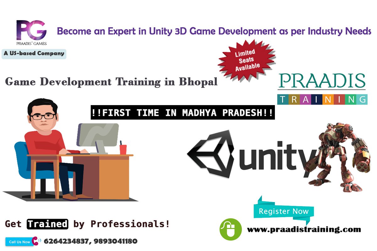 praadistraining's tweet photo. !!FIRST TIME IN MADHYA PRADESH!! PRAADIS Games - A US Based company is offering an excellent opportunity for the students who love playing games and want a career as an expert in hashtag#Unity3DGameDevelopment.

End your search and Join @praadistraining 
https://t.co/I4zwJanthN https://t.co/BXbC7LPJ5g