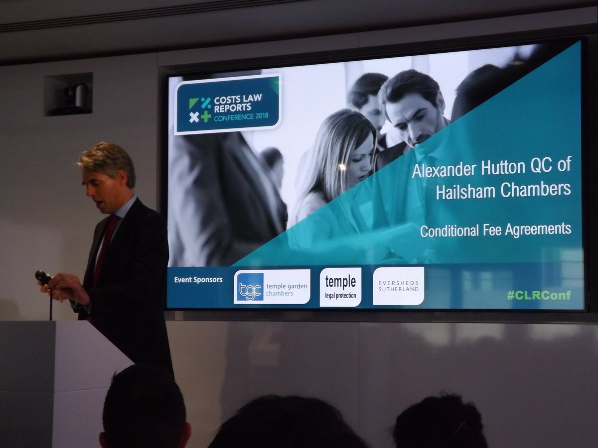 PIC_Legal's tweet photo. #CLRConference Important pointers of Conditional Fee Agreements described by Alexander Hutton QC @Hailsham_Chamb
@costslr with event partners @TG_Chambers & Temple Legal.
Pleased to be an event partner #Costs #LawCosts #CLRConf #CLR2018 https://t.co/zxtS759KOy