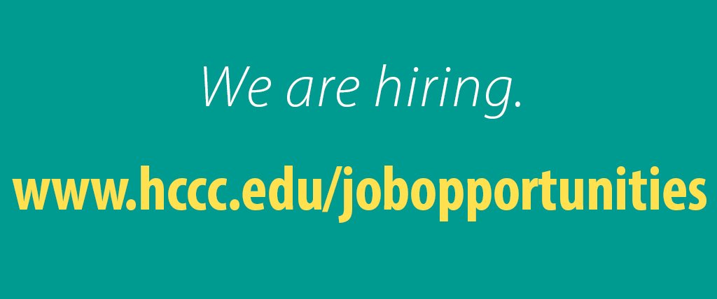 HudsonCCC's tweet photo. Hudson County is seeking to fill various positions throughout the College. Please refer to https://t.co/zfJmVJW97n for details. #HC3WeAreHiring #HC3CareerOpportunities #HC3Fall2018 https://t.co/Tcsg1eekve
