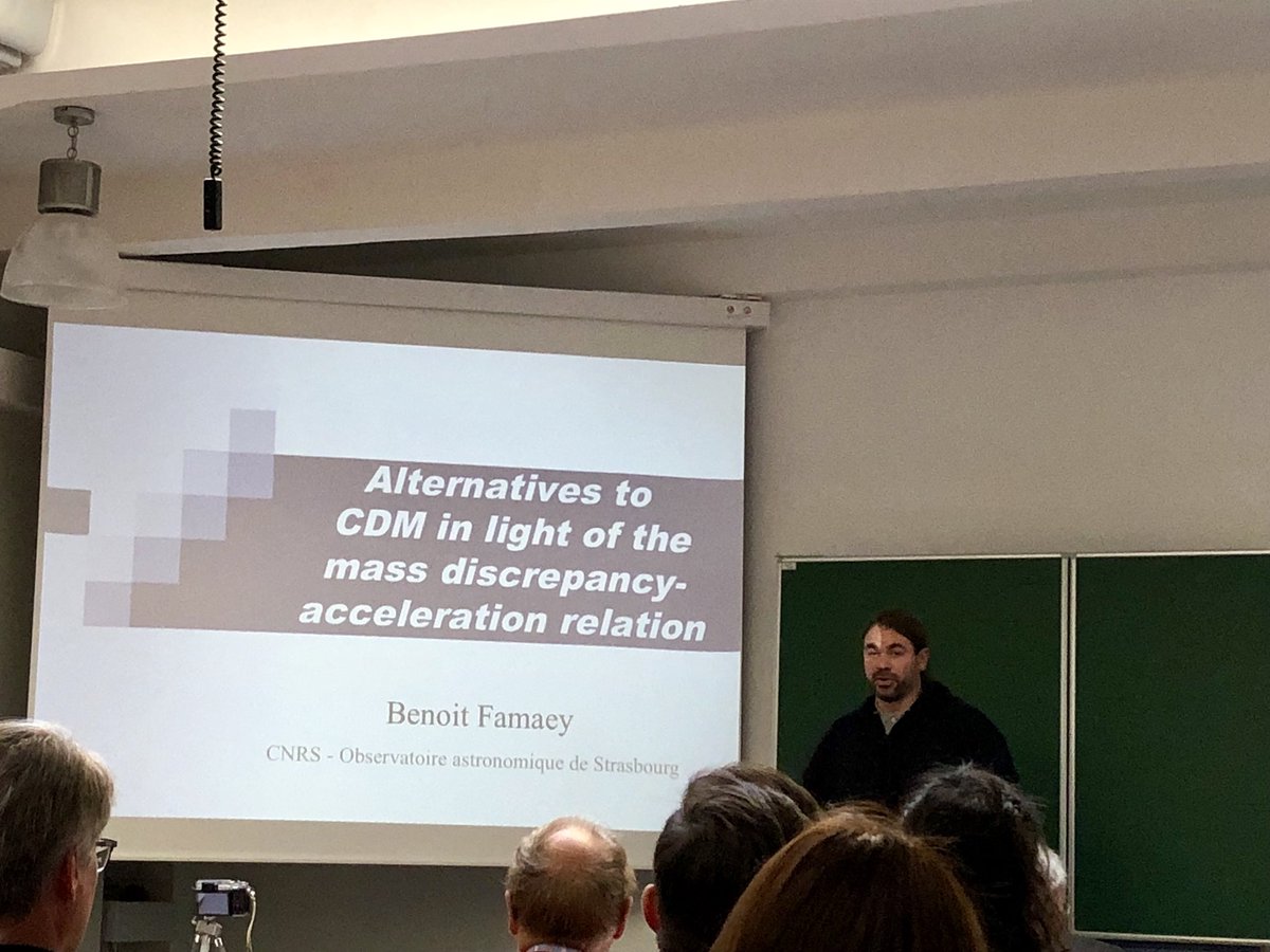8minutesold's tweet photo. Back from lunch, and we’re going to hear from @benfamaey about alternatives to Cold Dark Matter in the light of the mass discrepancy-acceleration relation. Starts by pointing out the surprising diversity as well as regularity in disk galaxies. #CoSS18 https://t.co/RieKKlz5dh