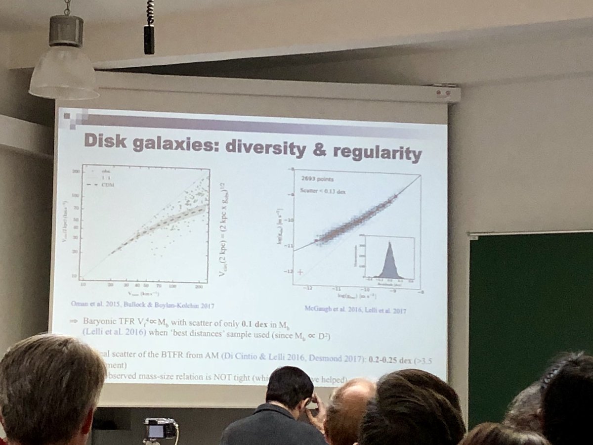 8minutesold's tweet photo. Back from lunch, and we’re going to hear from @benfamaey about alternatives to Cold Dark Matter in the light of the mass discrepancy-acceleration relation. Starts by pointing out the surprising diversity as well as regularity in disk galaxies. #CoSS18 https://t.co/RieKKlz5dh