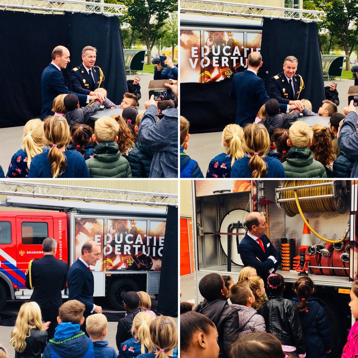 tBerflo's tweet photo. Burgemeester Sander Schelberg onthult- en draagt speciale brandweerauto over aan Stephan Wevers, commandant van Brandweer Twente. Dit educatie-voertuig zal ingezet worden bij het geven van lessen over brandveiligheid aan (basis)scholen en als voorlichtingsvoertuig op evenementen. https://t.co/6tsXdUQwgx