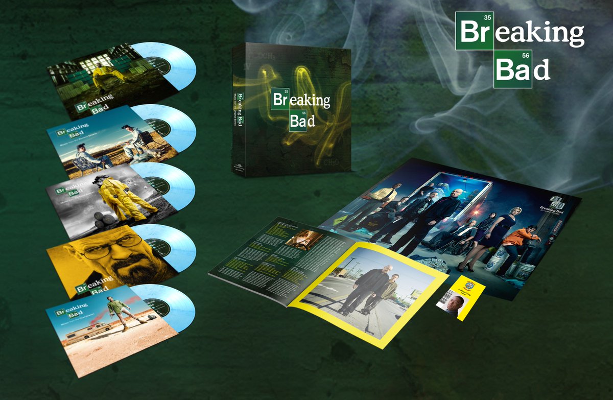 “Ten Years Later and You Still Remember My Name” #BREAKINGBAD 
10 ans après sa sortie, la bande originale de la cultissime série sera disponible dans un incroyable coffret 5 vinyles couleur bleu cristal édition limitée. Inclus de nombreux extras 💊⚗🔥 Disponible le 30 Novembre